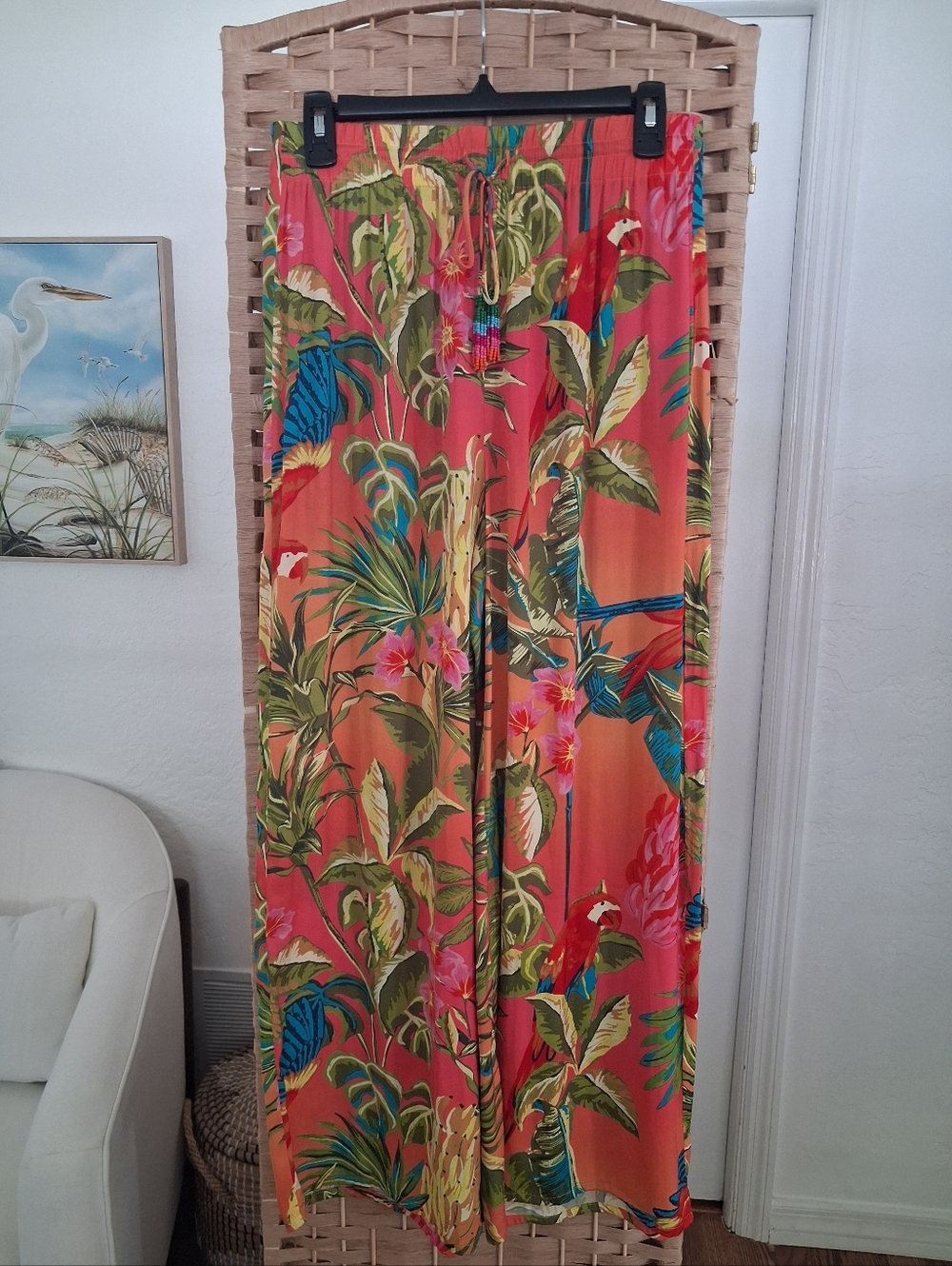 🌺🦜🌴 Rachel Roy Pink Tropical-Print Wide Leg Pants Sm 🌴🦜🌺 - Picture 2 of 8